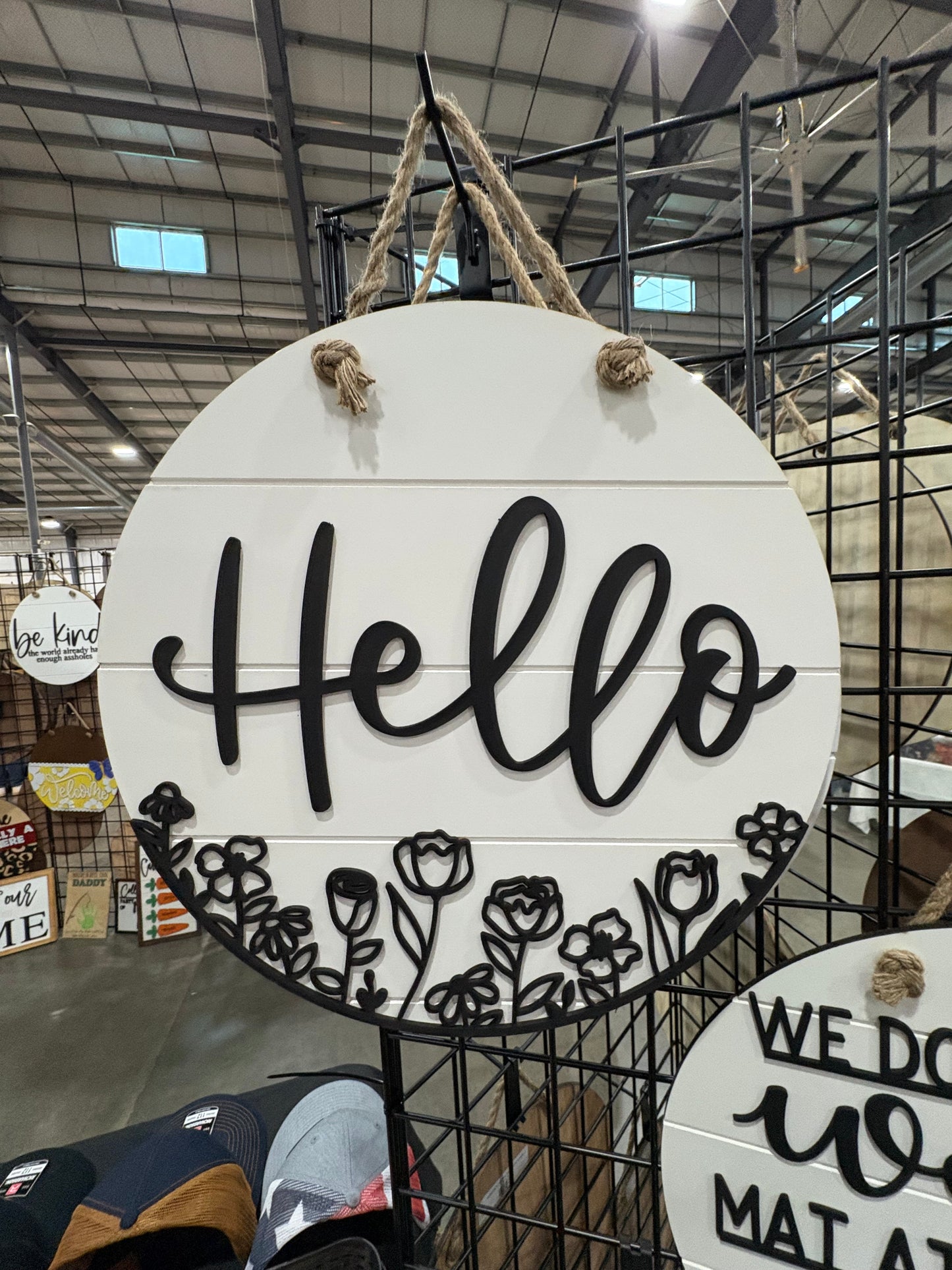 Hello floral door hanger