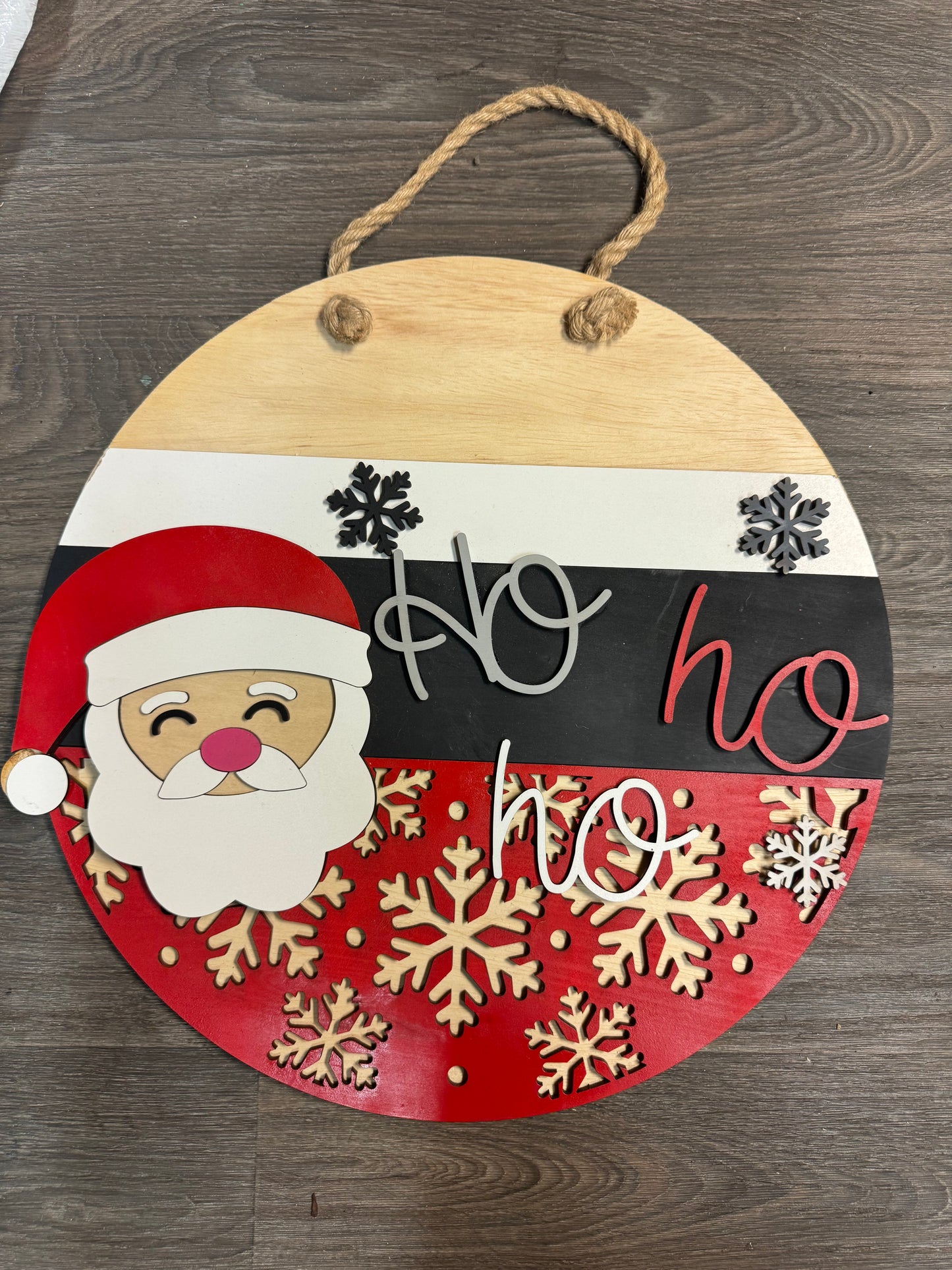 Ho ho ho Santa door hanger wood back