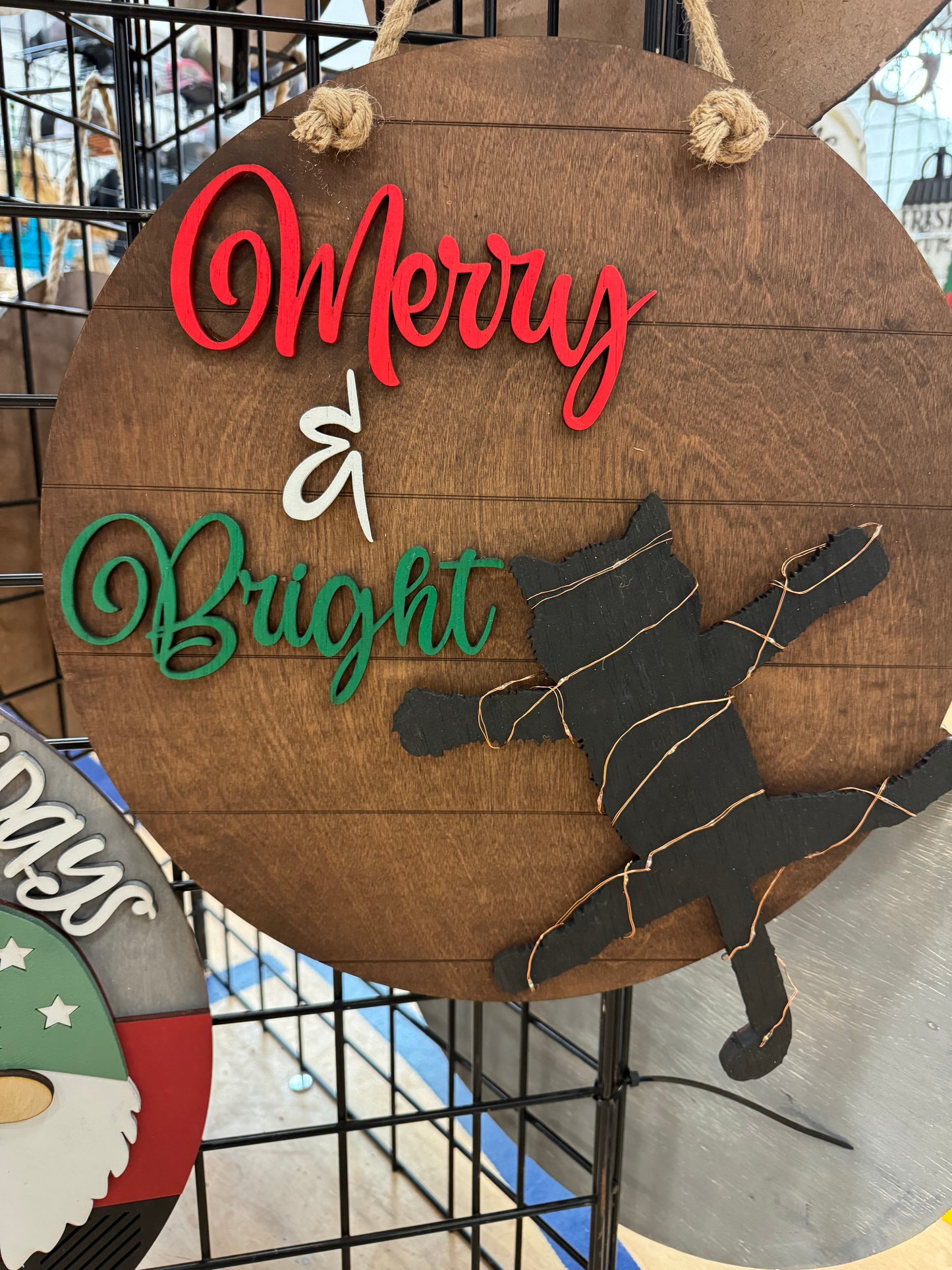 Merry and bright light up door hanger brown back