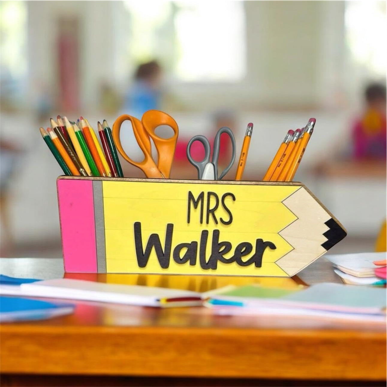 Teacher pencil holder with name