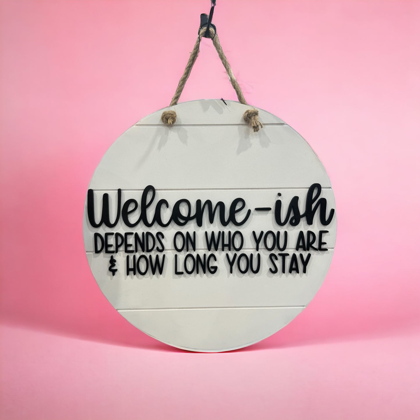 Welcome- ish round door hanger