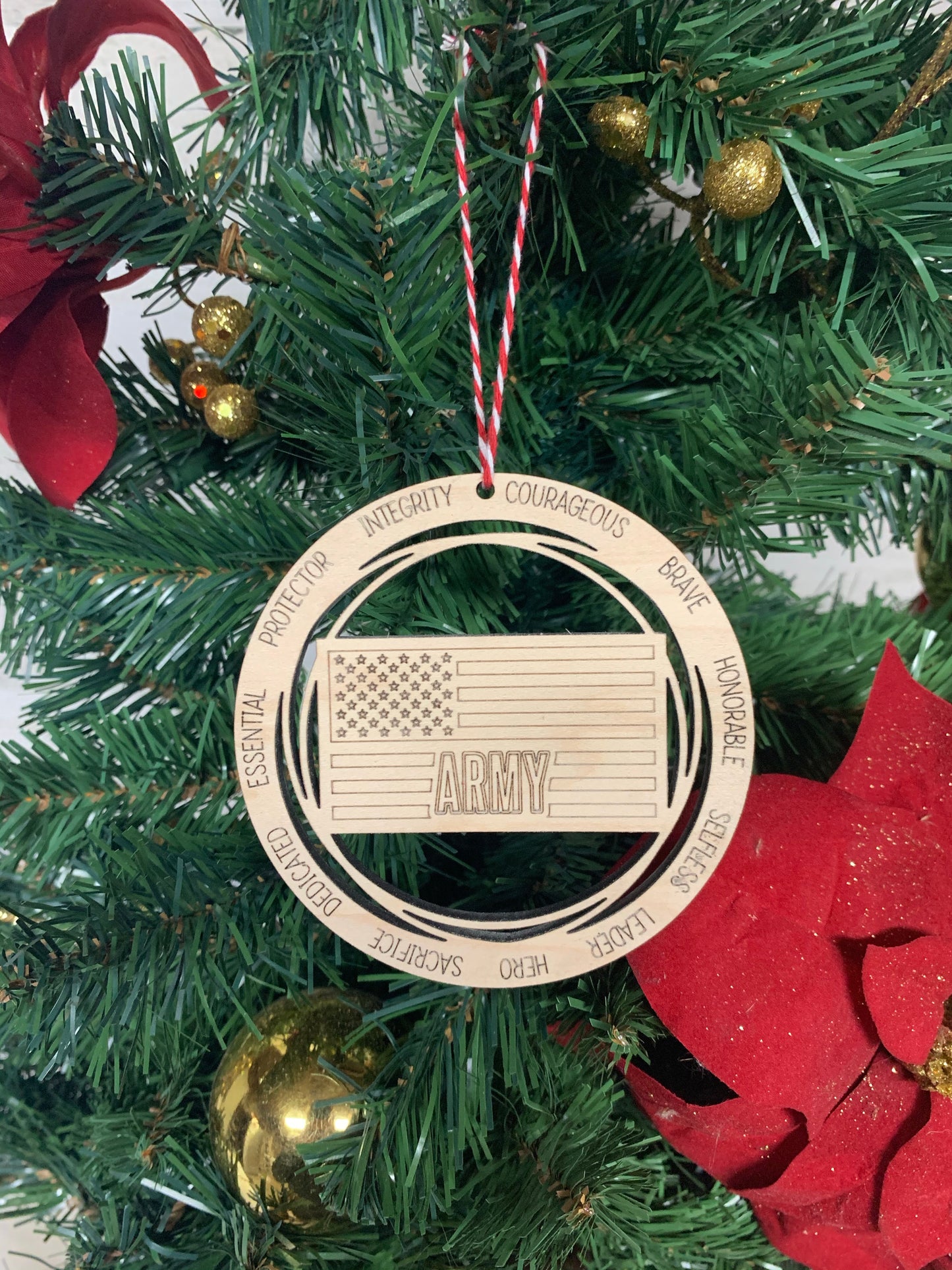 Military ornaments all branches- Marines, Army, Coast Guard, Air Force, Navy.