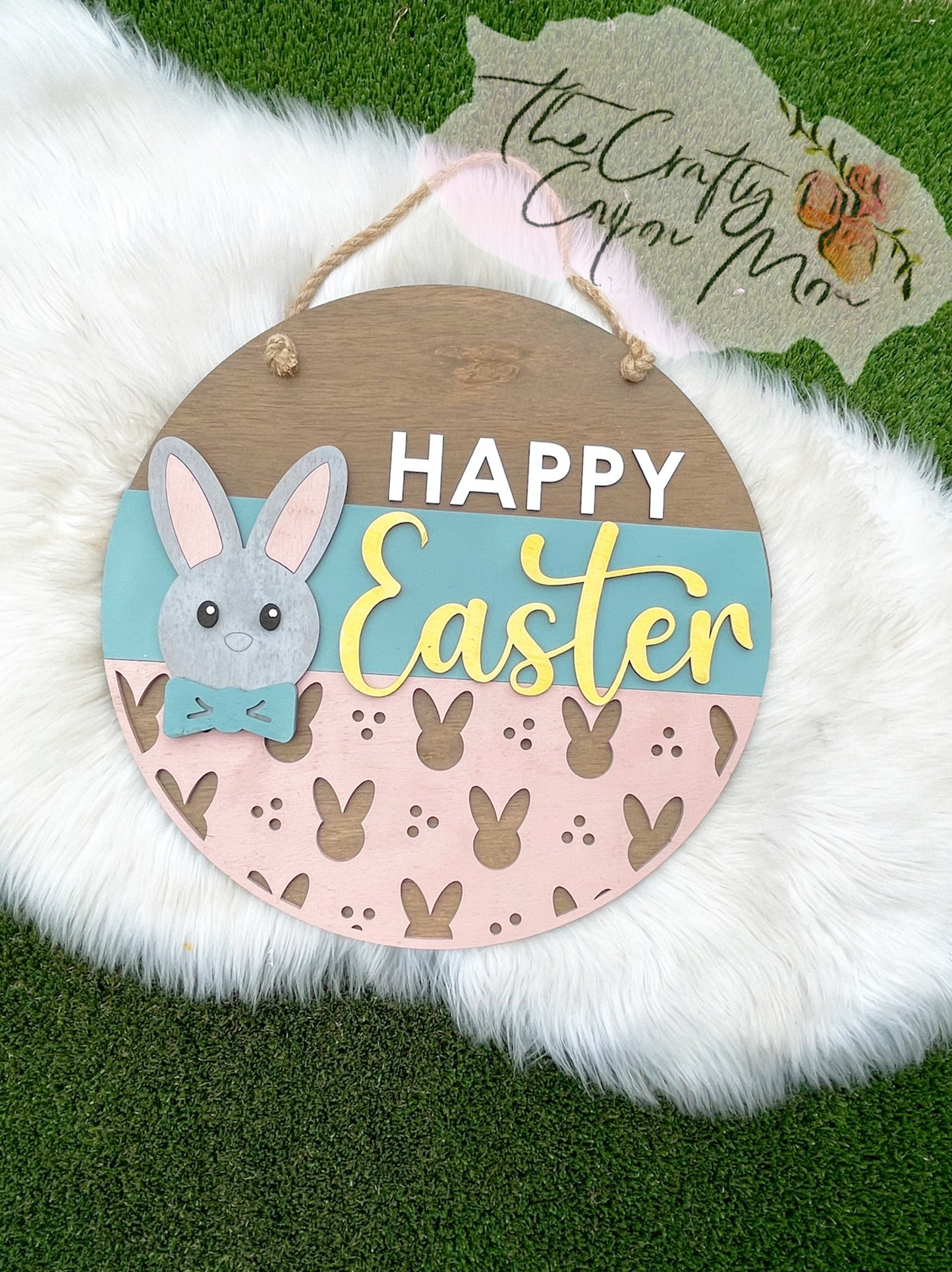 Happy easter door hanger round