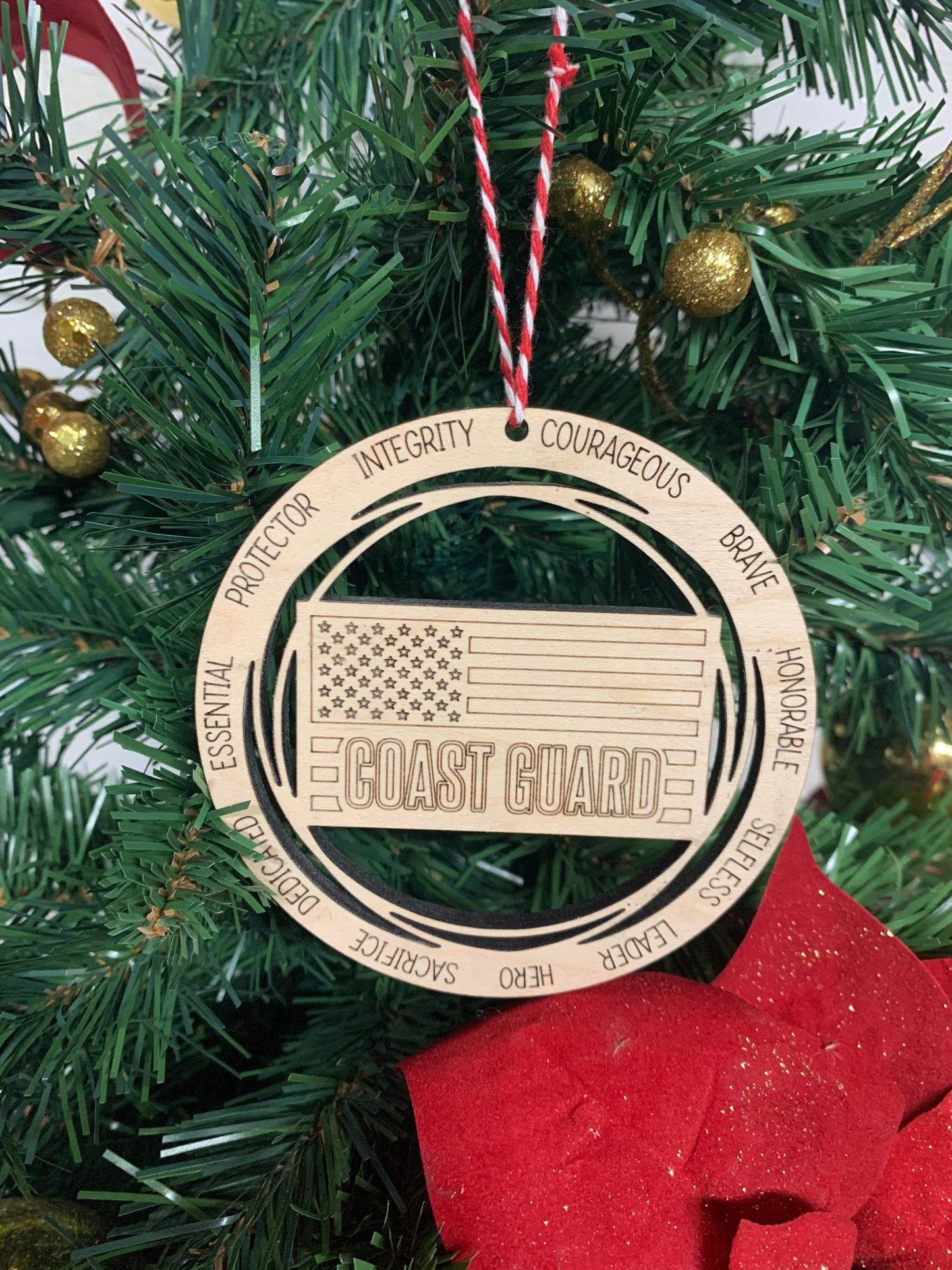 Military ornaments all branches- Marines, Army, Coast Guard, Air Force, Navy.