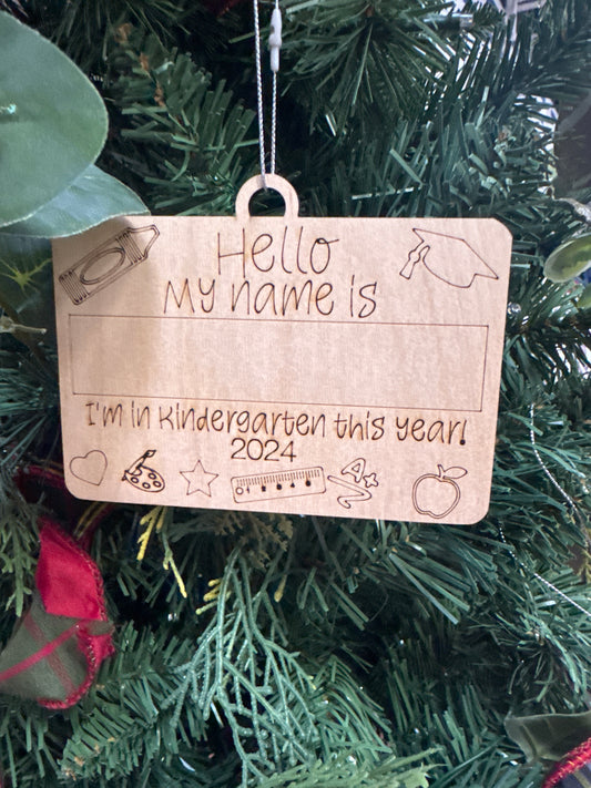 Kindergarten kids name writing ornament