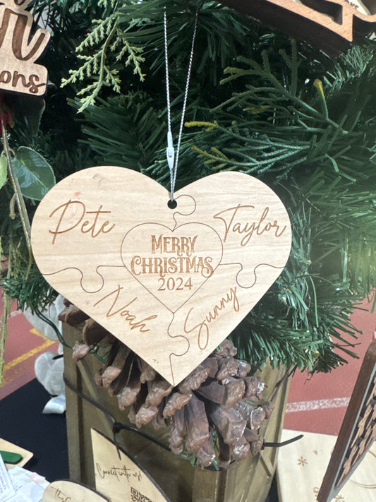 Family heart puzzle custom ornament