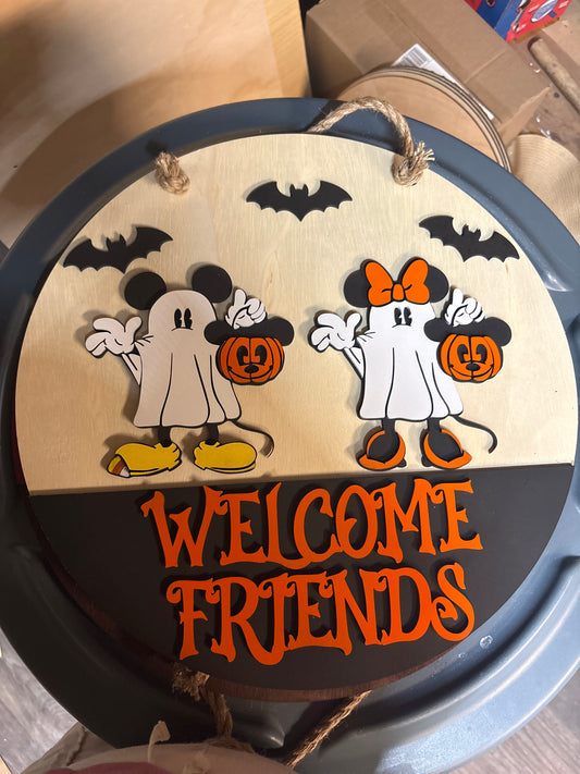 Welcome friends mouse Halloween door hanger