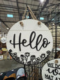 Hello floral door hanger