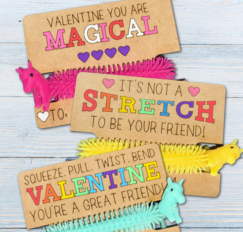 Stretchy unicorn valentines