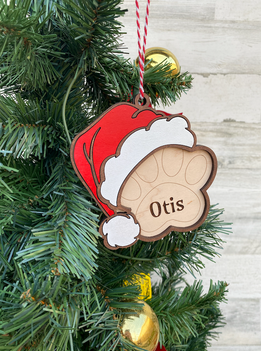 Paw print santa hat customized Ornament