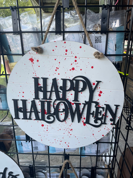 Happy Halloween splatter door hanger round