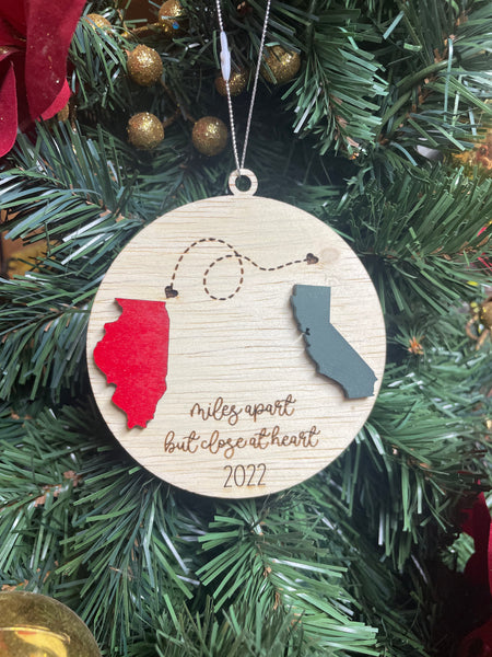 Miles apart but close at heart 2023 distance ornament