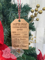 North Pole express delivery tag with custom name ornament