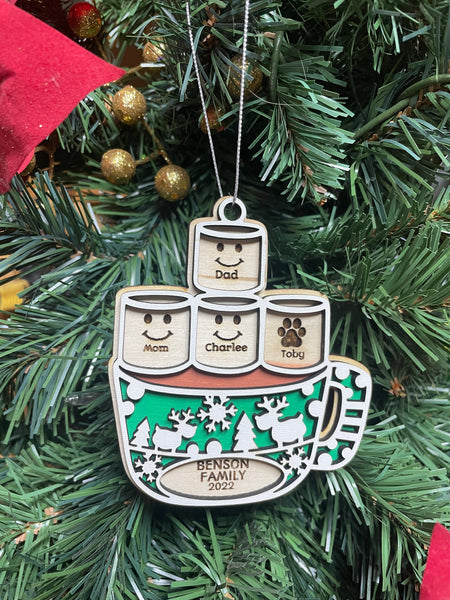 Hot chocolate family ornament