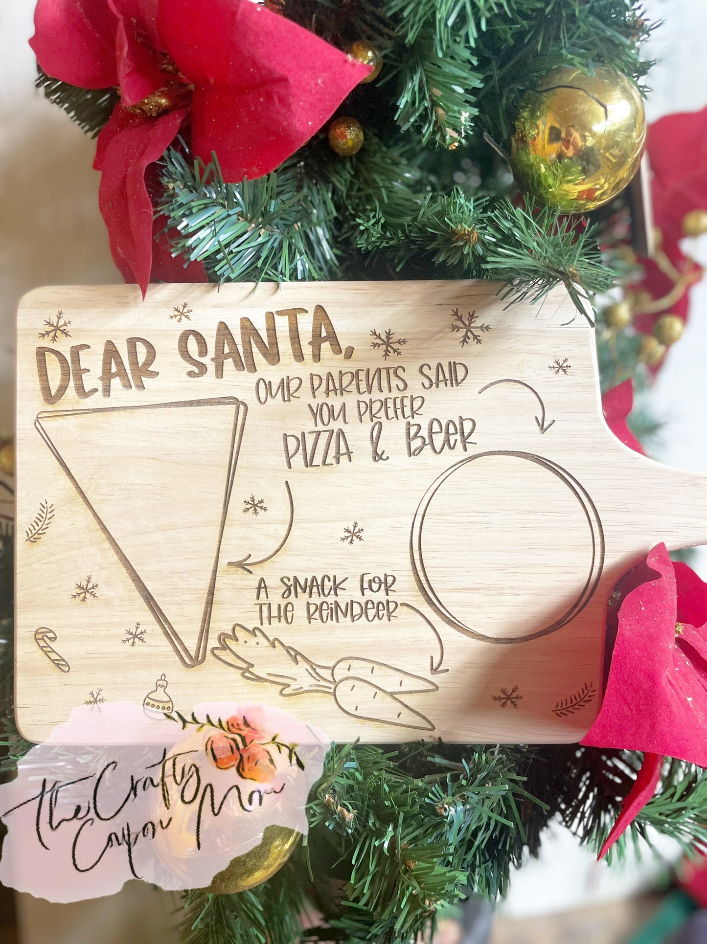 Dear Santa pizza and beer tray