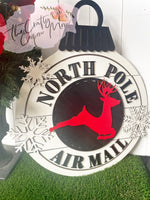 North pole air mail round ornament shaped door hanger