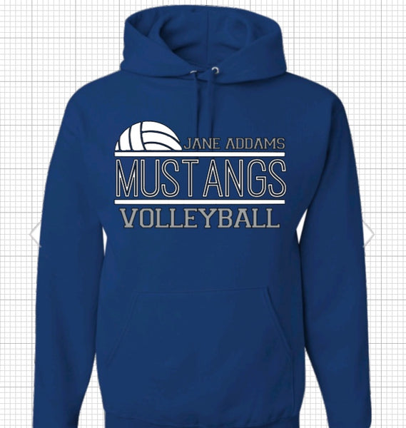 Jane Addams Mustangs volleyball hooded sweatshirt