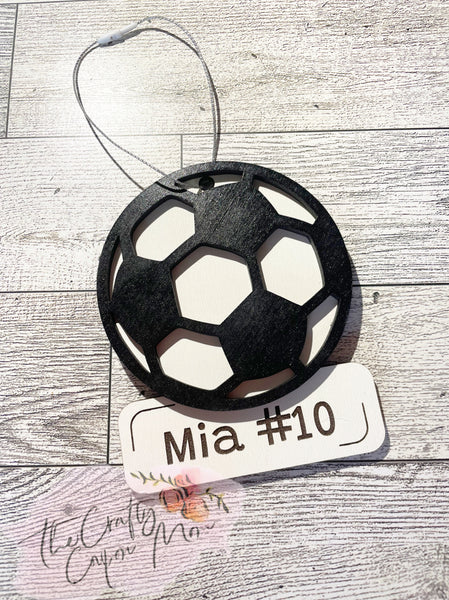 Soccer ball ornament or bag tag