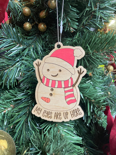 My eyes are up here funny adult humor ornament