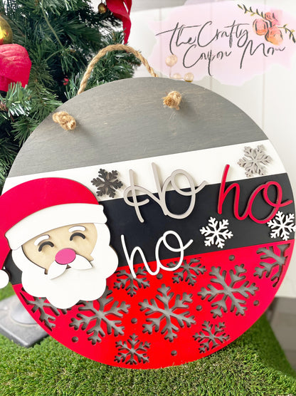 Ho ho ho door hanger round gray back