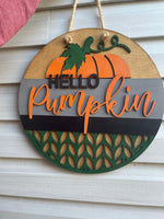 Hello pumpkin door hanger round