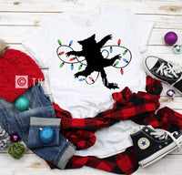 Cat with Christmas lights t shirt